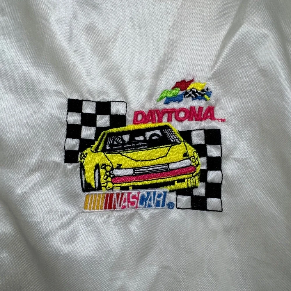 Vintage Daytona Nascar Racing Jacket Cream Satin Bomber Menswear Sz M/L‎